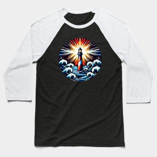 Pixel Art Lighthouse in Stormy Seas Baseball T-Shirt
